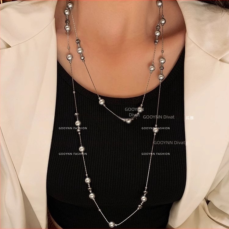 Rétegzett gyöngy nyaklánc, elektroplatált, Luoyue Jewelry, japán-koreai stílus, nőknek, súly ~23 g