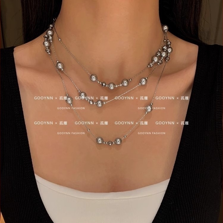Rétegzett gyöngy nyaklánc, elektroplatált, Luoyue Jewelry, japán-koreai stílus, nőknek, súly ~23 g