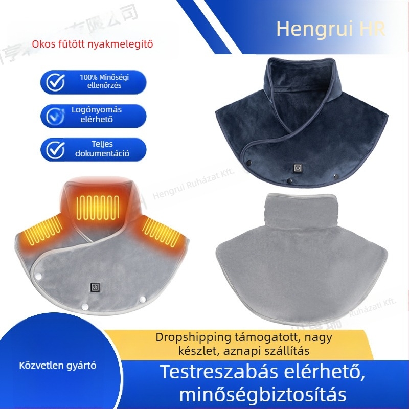 Uniszex elektromos fűtésű váll- és nyakmelegítő sál, integrált fűtés, warp-knit anyag, egyszínű dizájn