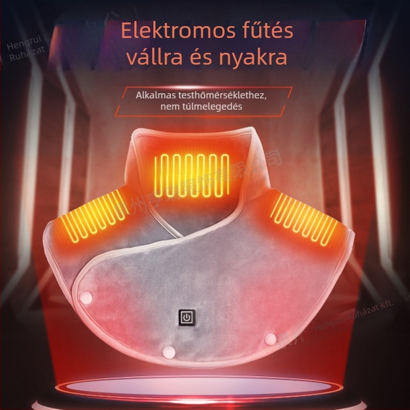 Uniszex elektromos fűtésű váll- és nyakmelegítő sál, integrált fűtés, warp-knit anyag, egyszínű dizájn