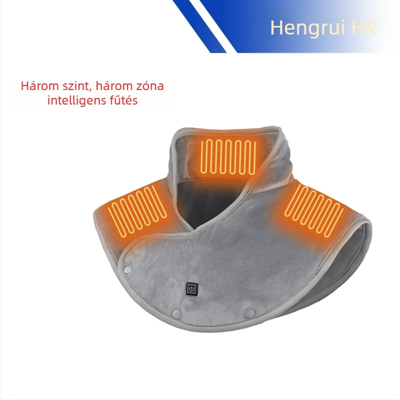 Uniszex elektromos fűtésű váll- és nyakmelegítő sál, integrált fűtés, warp-knit anyag, egyszínű dizájn