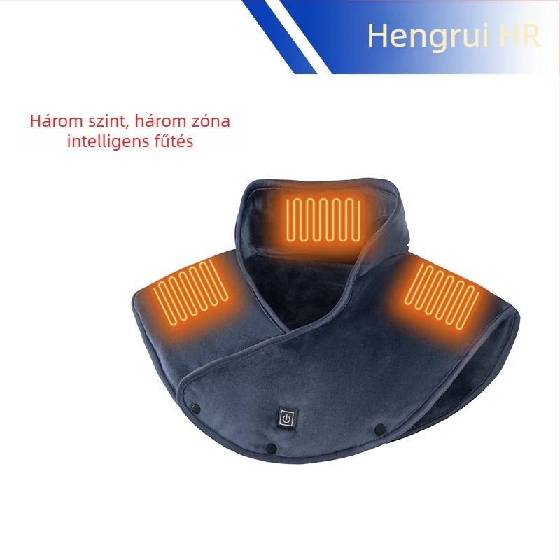 Uniszex elektromos fűtésű váll- és nyakmelegítő sál, integrált fűtés, warp-knit anyag, egyszínű dizájn