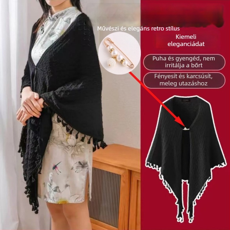 Kötött kardigán retro etnikus stílusban, lyukas mintával, háromszög sál stílussal, alapanyag, alkalmas téli, tavaszi és őszi időszakokra