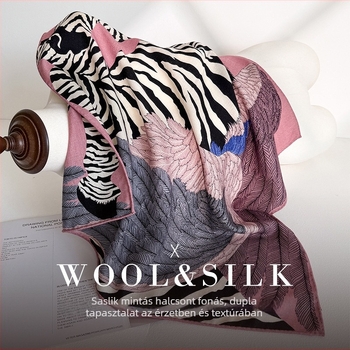 Selyem–gyapjú négyszögletű sál twill szövésű és nyomott mintával, őszi 2025, luxus üzleti stílus