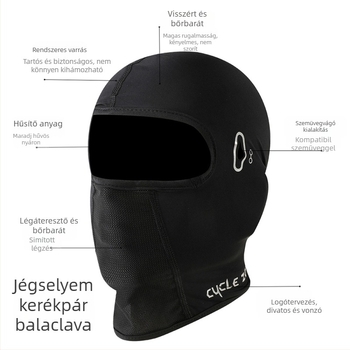 Kerékpáros maszk ice silk anyagból, teljes arcot fedő kialakítással szemüvegnyílással, napsütés elleni védelem, szélálló nyakkendő, Unisex
