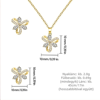 Réz fülbevaló és nyaklánc szett, aranyozott bevonattal, színálló, női elegáns ékszer