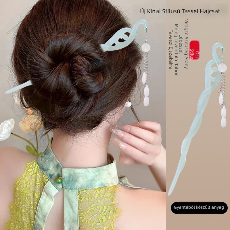 Függő tassel hajcsat, geometriai stílus, új kínai stílus, kígyó-szegély motívum, anyag: műanyag/gyanta