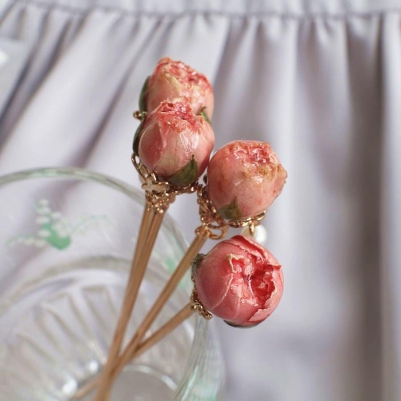 Valódi szárított virágos hajtű — retro stílus, virágos mintázat, fejfedő kiegészítő