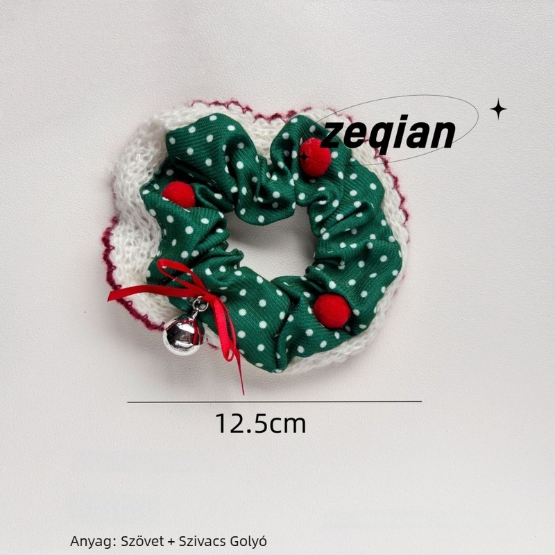 Koreai stílusú scrunchie hajgumi csengővel - kézzel készített, poliészter, beépítés nélküli díszítés, Téli 2024