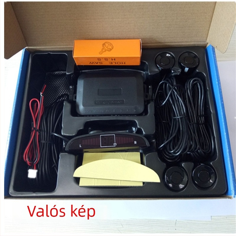 Visszafelé radar 4/6/8 szenzorral, riasztó hanggal és valós hanggal, félhold alakú képernyő, elöl és hátul radaros kép, modell CQ-1401