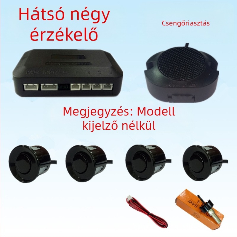 Visszafelé radar 4/6/8 szenzorral, riasztó hanggal és valós hanggal, félhold alakú képernyő, elöl és hátul radaros kép, modell CQ-1401