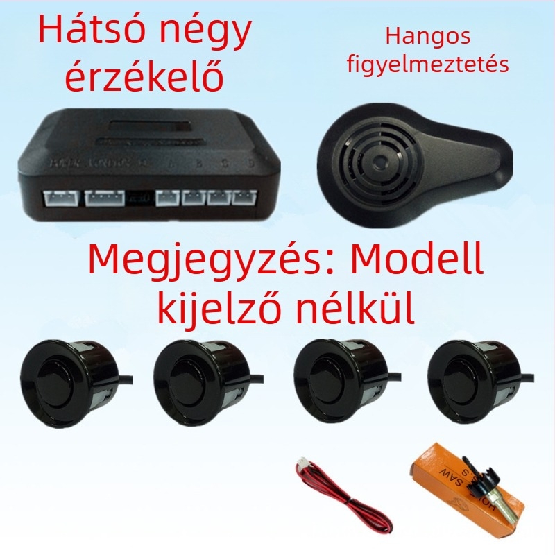 Visszafelé radar 4/6/8 szenzorral, riasztó hanggal és valós hanggal, félhold alakú képernyő, elöl és hátul radaros kép, modell CQ-1401