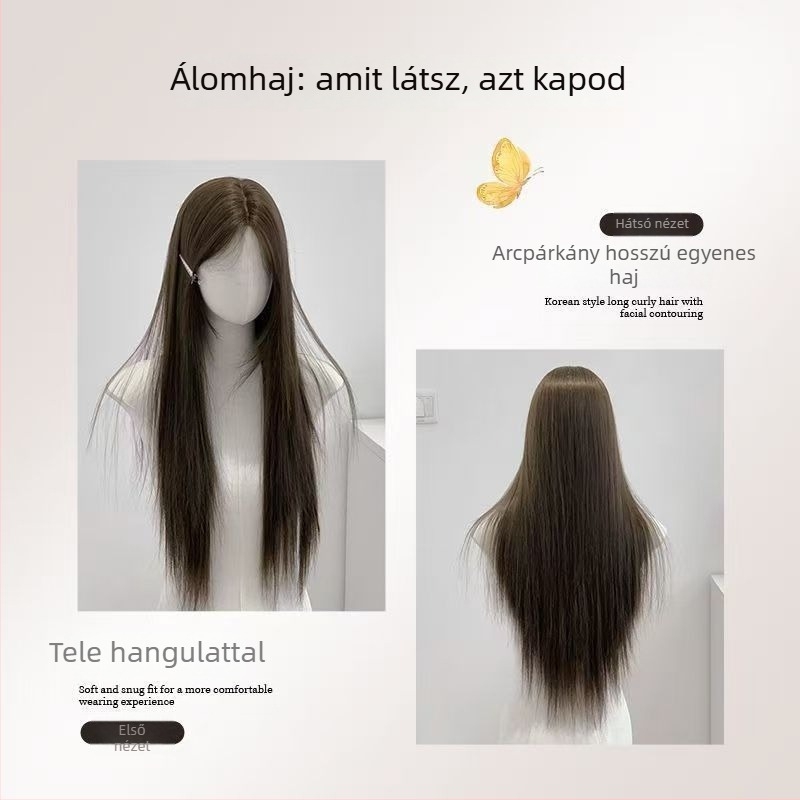 Paróka – fehérje-selyem, hosszú egyenes haj oldalsó frufival, középhosszú, univerzális illeszkedés, nem festhető vagy permanens művelet