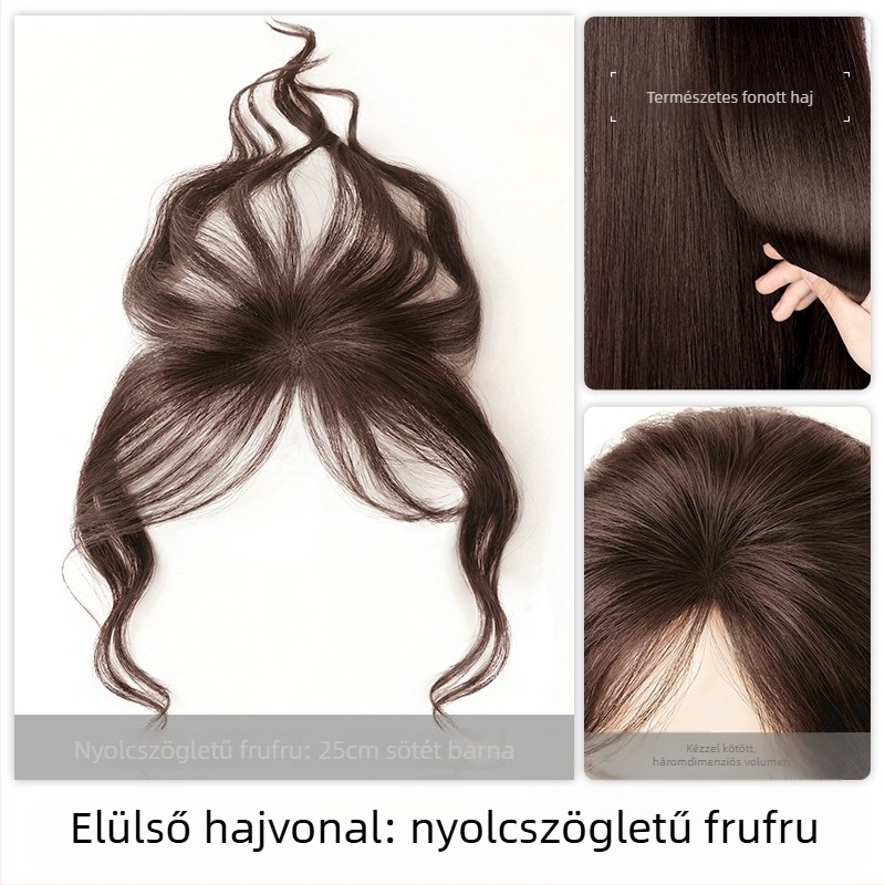 Női homlok- és koronaszál hajpótlék, kézzel készített, 100% emberi haj, festhető és permelhető, frufru egyenes vagy ferde, arcforma formázó hatás