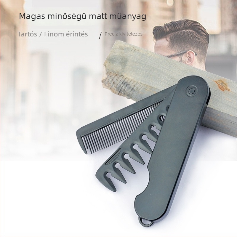 CestoMen Összecsukható Kétfogú Haj- és Szakállkefe – Műanyag, Széles Fogú, Utazáshoz