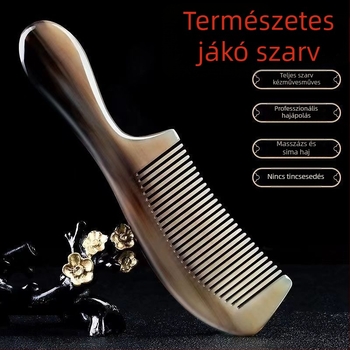 Természetes szarvból készült hajkefe, vastagított kivitel, nők hosszú haja számára; otthoni használatra; fejbőrmasszázs és meridián terápia férfiak számára