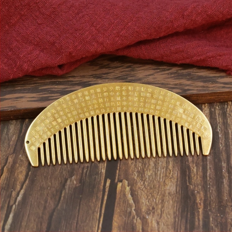 Fésű Heart Sutra réz, retro stílus, faragott, uniszex