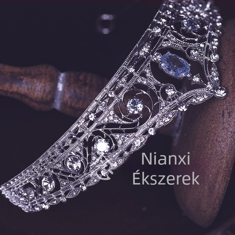 Esküvői korona fejfedő elektroplattált ötvözet PT900 és fehér cirkónia kristályokkal és rhinestones