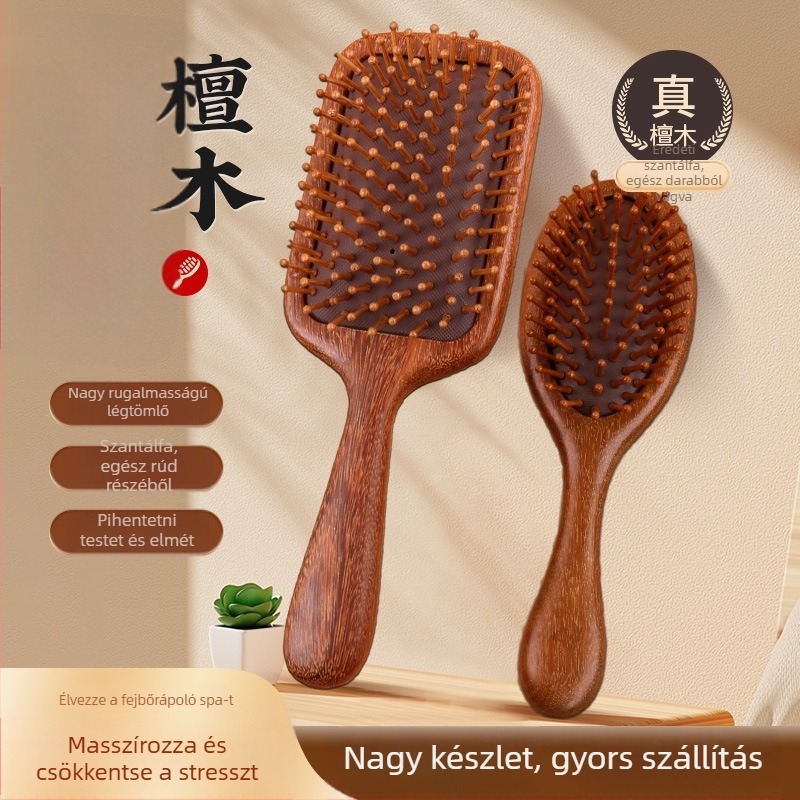 Szantálfa légpárnás hajkefe meridián masszázzsal és négyzet alakú plakkal a haj kisimításáért
