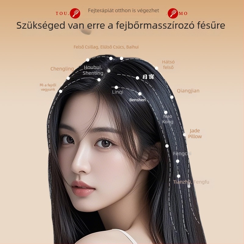 Szantálfa légpárnás hajkefe meridián masszázzsal és négyzet alakú plakkal a haj kisimításáért