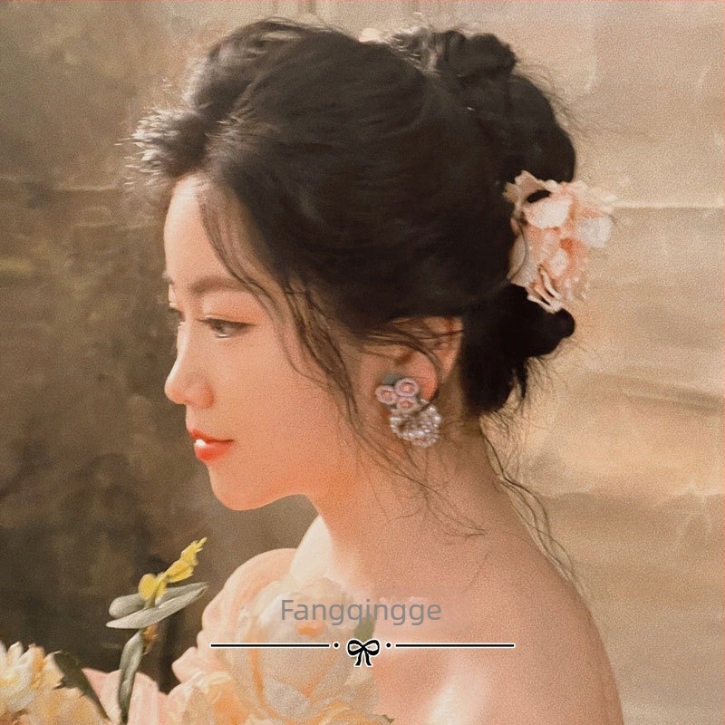 Selyem virág hajcsat, Hanfu-stílusú fém hajkiegészítő gyerekeknek