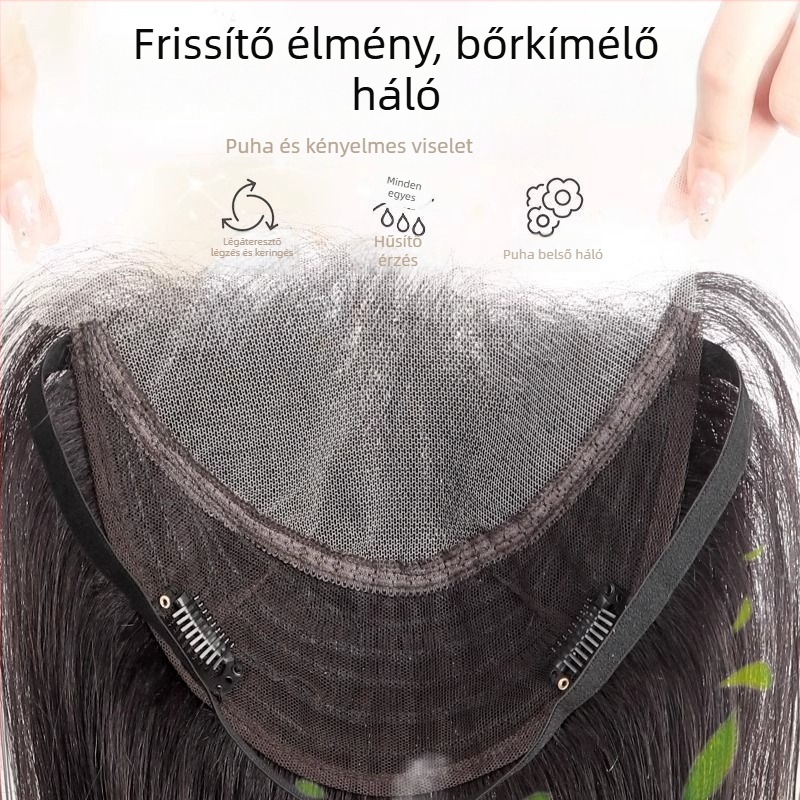 Csipkés hálózatú paróka nőknek, kézzel készített, emberi haj, egyenes, korona volumen, elülső rész természetes hatású, festhető és egyenesíthető