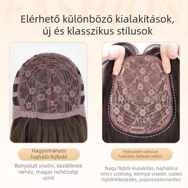 Paróka darab szimulált fejbőrrrel és göndör tetejével, hajháló nélkül