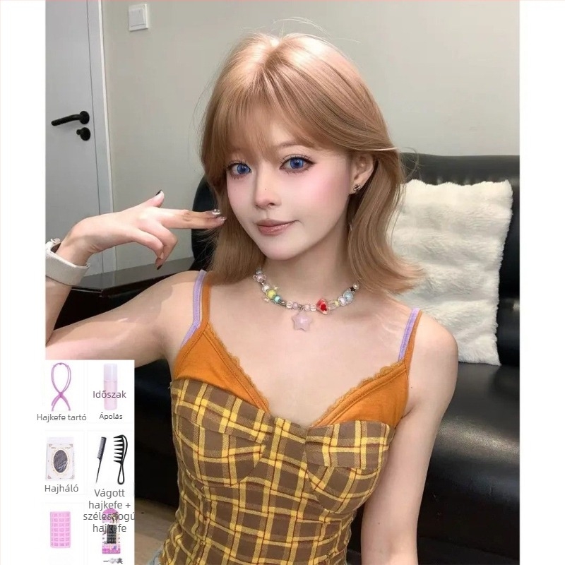 Női paróka, természetes stílus, teljes fejfedés, hőálló szintetikus haj