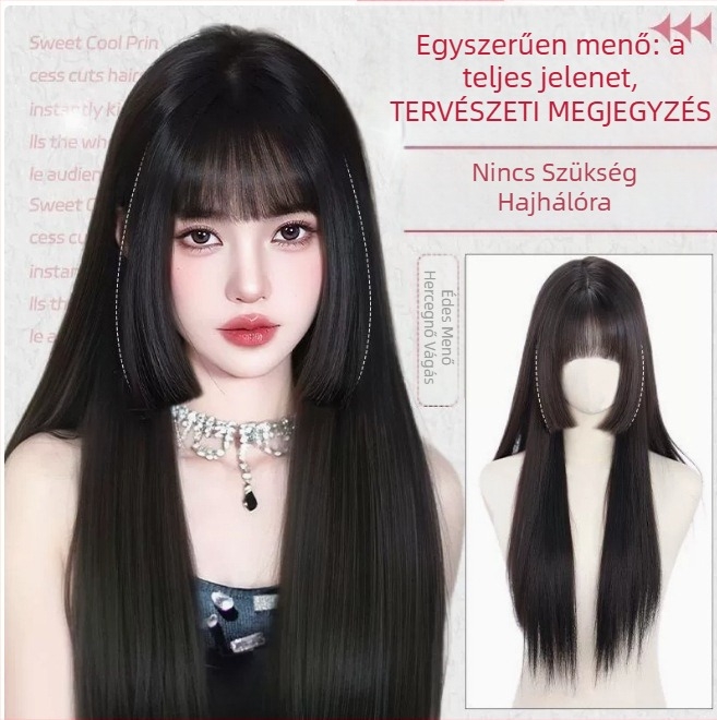 Paróka, egyenes haj, hőálló huzal, mechanikus eljárás, nem festhető forró festékkel, nőknek
