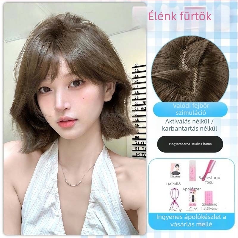 Kenny wig – Koreai stílusú női paróka Qi frufru, magas hőmérsékletű szálak, teljes sapkás modell