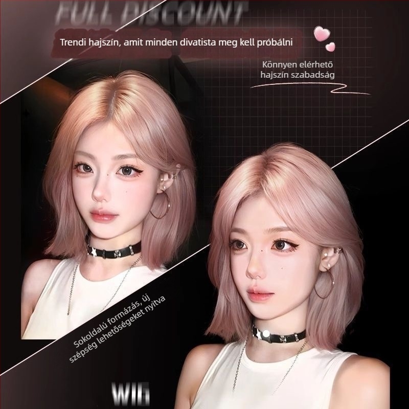 Női teljes paróka rövid, egyenes hajjal, koreai stílus, ferde frufru, hőálló rost, feldolgozási mechanizmus