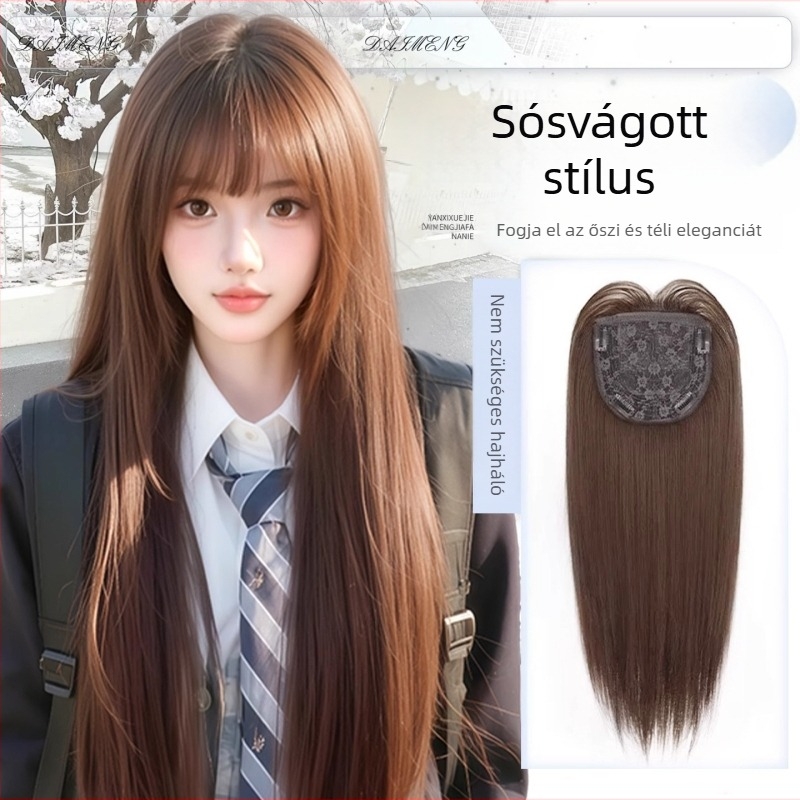 Paróka, egyenes haj fehérje-selyemből, mechanikus feldolgozás, univerzális illeszkedés, festés vagy perm nem engedélyezett