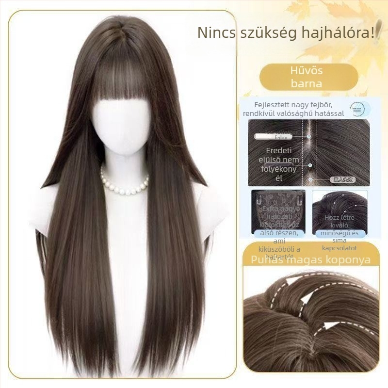 Paróka, egyenes haj fehérje-selyemből, mechanikus feldolgozás, univerzális illeszkedés, festés vagy perm nem engedélyezett