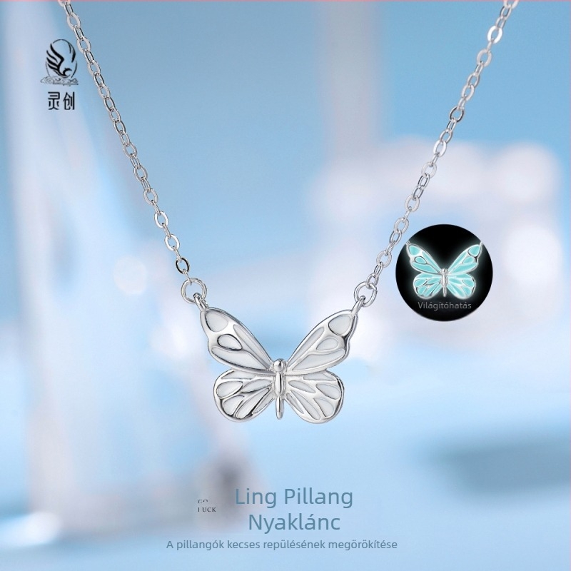Pillangó nyaklánc, S925 ezüst, erdei stílus, keresztlánc, 1,9 g