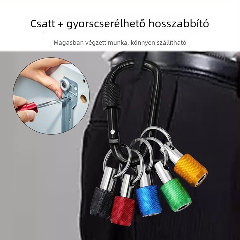 Szerszámkészlet gyorscserés adapterekkel, hatszögletű markolatú bitek, gyorskioldó hüvely és átalakító rúd