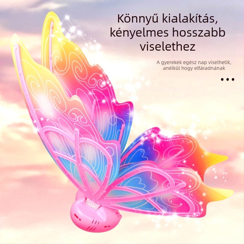 Gyerekeknek szóló fénylő szárnyak: pillangó- és angyal-elf szárnyak, háti kiegészítő (2024 nyári kiadás)
