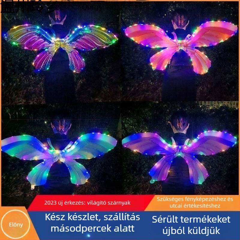 Világító, töltött pillangó-szárnyak – hátra rögzíthető dísz, műanyag, szív alakú