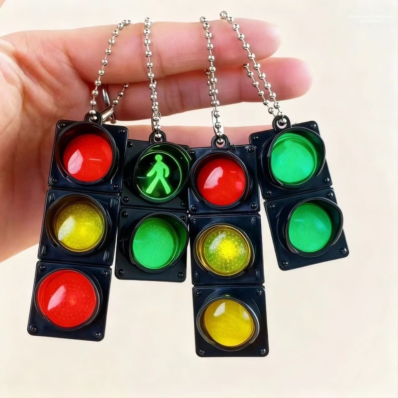 LED forgalmi lámpa kulcstartó és táskadísz, műanyag világító játék, 14+ korosztály számára