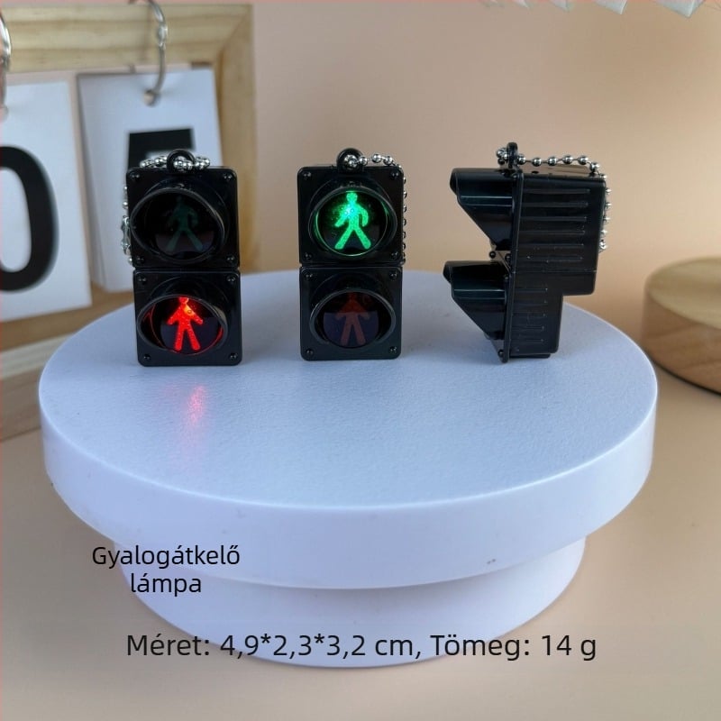 LED forgalmi lámpa kulcstartó és táskadísz, műanyag világító játék, 14+ korosztály számára