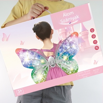 LED világító tündérszárnyak – játék, pillangó dizájn, hátoldali rész, műanyagból, 4–6 éveseknek