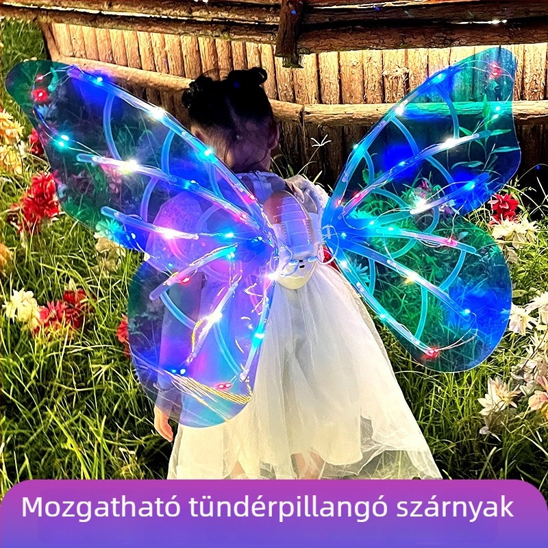 LED világító tündérszárnyak – játék, pillangó dizájn, hátoldali rész, műanyagból, 4–6 éveseknek