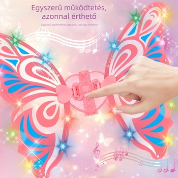 Gyermekeknek szóló világító pillangó szárnyak hanggal és fénnyel, műanyagból, 4–6 éves korosztály számára, segíti a kéz-szem koordinációt és az érzékelési fejlődést