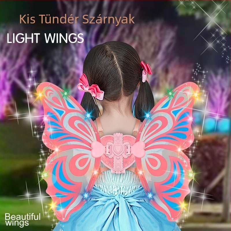 Gyermekeknek szóló világító pillangó szárnyak hanggal és fénnyel, műanyagból, 4–6 éves korosztály számára, segíti a kéz-szem koordinációt és az érzékelési fejlődést