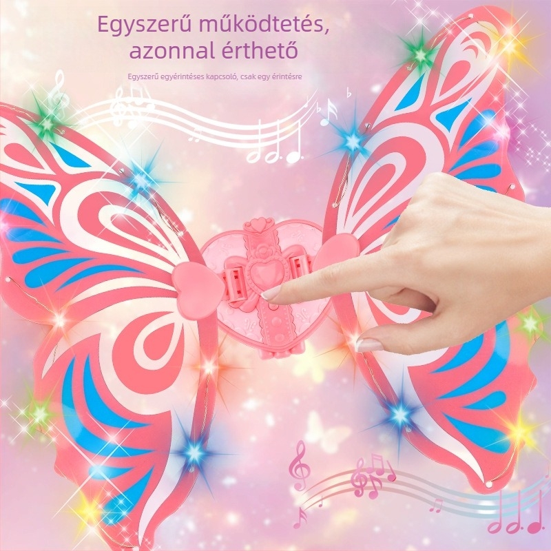 Gyermekeknek szóló világító pillangó szárnyak hanggal és fénnyel, műanyagból, 4–6 éves korosztály számára, segíti a kéz-szem koordinációt és az érzékelési fejlődést