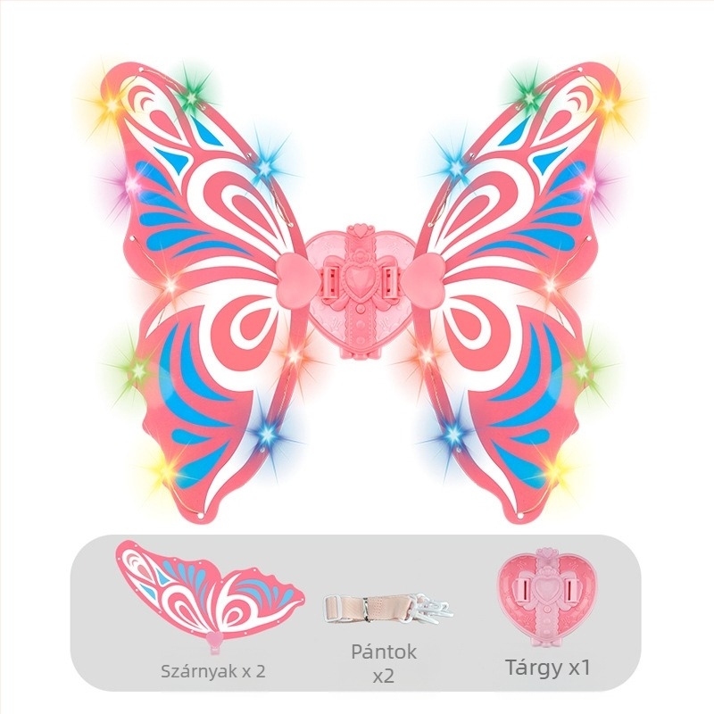 Gyermekeknek szóló világító pillangó szárnyak hanggal és fénnyel, műanyagból, 4–6 éves korosztály számára, segíti a kéz-szem koordinációt és az érzékelési fejlődést