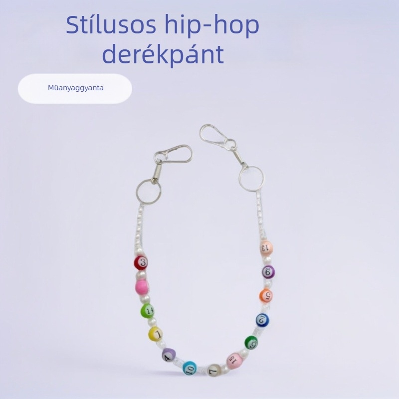 Hip-hop deréklánc gyöngyökkel és szám mintával, anyag plastic/gyanta, sportos felhasználás, 2025 tavasz