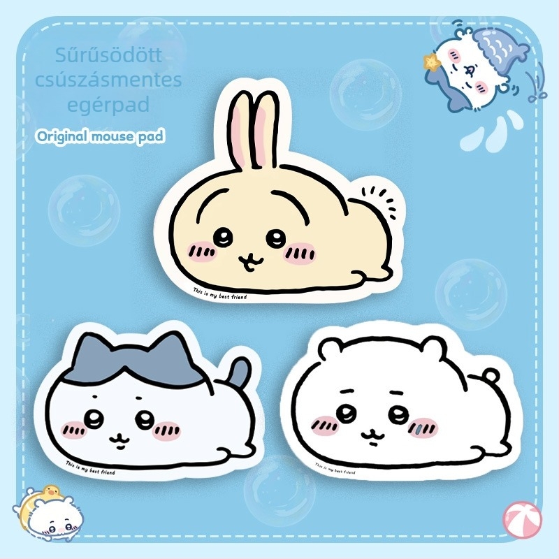 Chiikawa Usagi tervezésű egérpad, kétoldalas csúszásmentes asztali pad, Cortex anyag, fémes stancolás, testreszabható minta vagy rajz szerint