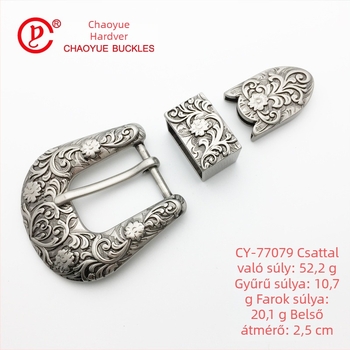 Három darabos övcsat-készlet, cink ötvözetből, etnikus stílus, csattal (tűs csat)