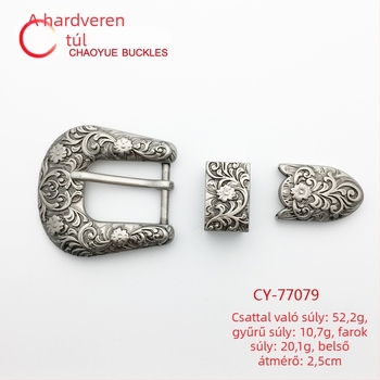 Három darabos övcsat-készlet, cink ötvözetből, etnikus stílus, csattal (tűs csat)