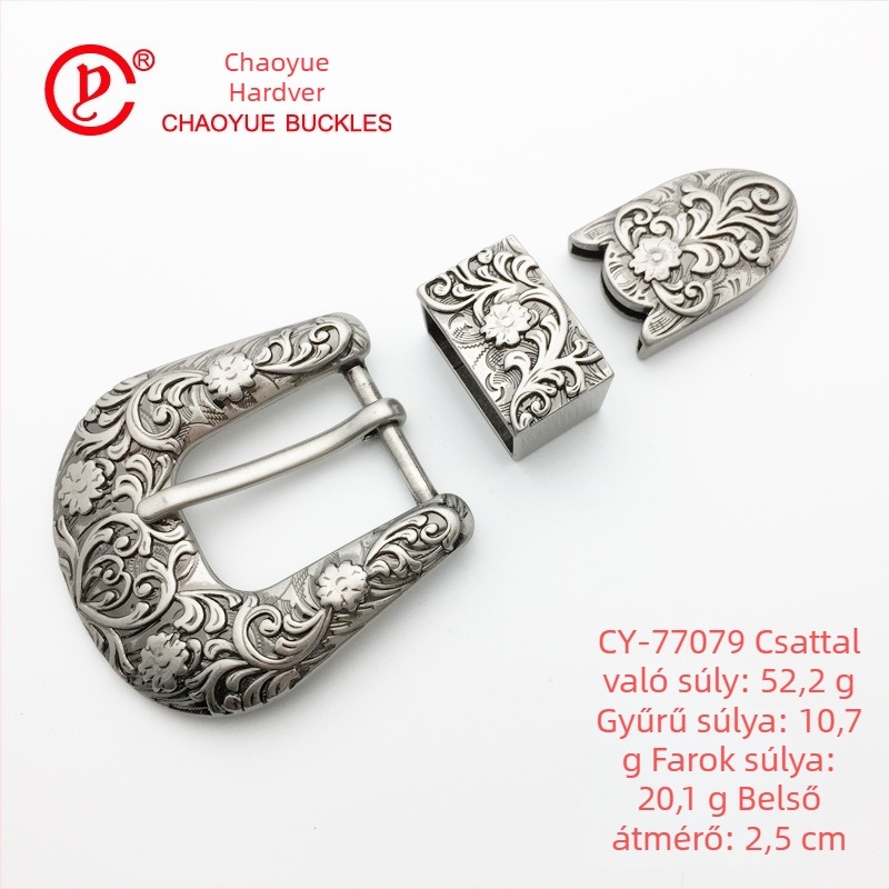 Három darabos övcsat-készlet, cink ötvözetből, etnikus stílus, csattal (tűs csat)